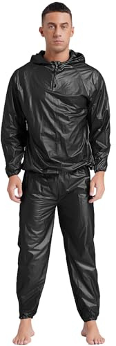 FEESHOW Herren Damen Sauna-Anzug Athletics Schwitzanzug zur Gewichts- und Körperwasserreduzierung Sweatsuit Für Fitness Boxen MMA Training A Schwarz L