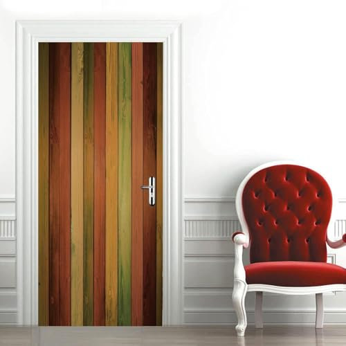 Türtapete Selbstklebend 90x210 cm Türfolie Selbstklebend Vintage-Holz Türaufkleber Türposter Holzstreifen Türsticker Fototapete 3D Effekt für Schlafzimmer Wohnzimmer Küche A5867