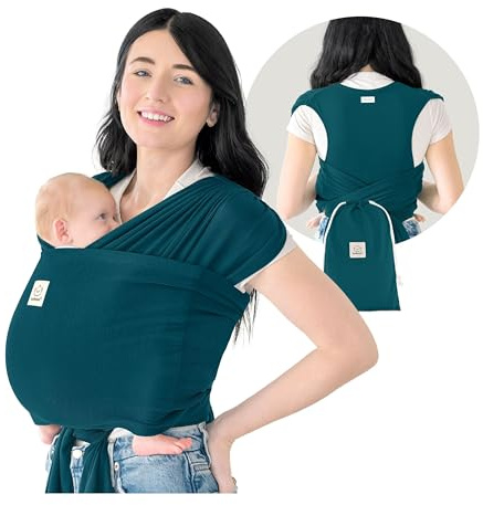 KeaBabies Tragetuch Baby Neugeboren - D-Lite Elastisches Baby Tragetuch Neugeborene, Einfach Anzuziehen Babytrage Neugeborene Ab Geburt, Ring-Trage Babytragetuch Ohne Binden (Peacock Green)