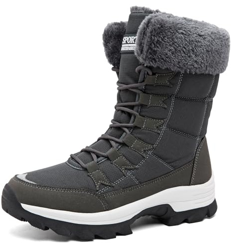 VLOOKST Bottes Femme Bottes de Neige Bottines de Hiver Étanche Botte de Randonnée Chaussures Montantes de Randonnée Bottine de Neige Fourrure Chaussure de Hiver Noir Gris Taille 40