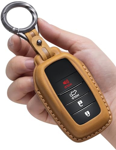 YONUFI for Toyota Key Fob Cover Leather Car Key Fob Case Keychain Compatible for Venza Tundra Rav4 Prime Sienna Corolla Cross Crown Hilux Key Holder -Brown