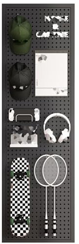 ZXHKZDX Pannello Forato Portautensili, Pannelli Metallo, Montato A Parete Rettangolare Kit, Pannello Portaoggetti con 20 Gancio per Stanza Garage Cucina Bagno Studio(Black,60X180X1cm)