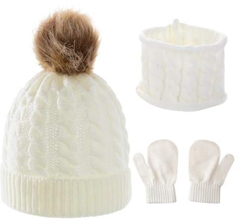 QEXUJOW Hüte, Mützen & Caps für Baby-Mädchen Unisex-Babymütze, süßer Bär, Kleinkind-Ohrenschützer, Beanie, warme Herbst- und Wintermütze (Dreier-Set, weiß)