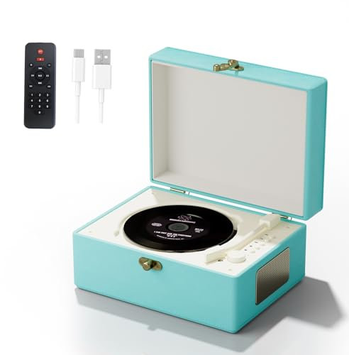 Tragbarer Leder-CD-Player mit Bluetooth, Fernbedienung, Integriertem Akku, Blau