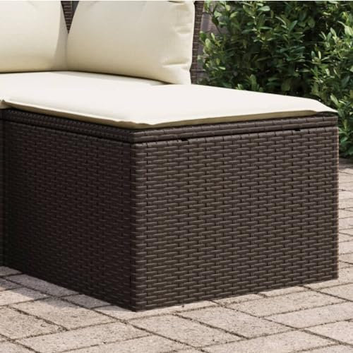 Xichuzi Gartenhocker mit Kissen Braun 55x55x37 cm Poly Rattan, Balkon Hocker, Fusshocker Garten, Hocker Garten, Fußhocker Für Sessel, Gartenmöbel Hocker - 366204