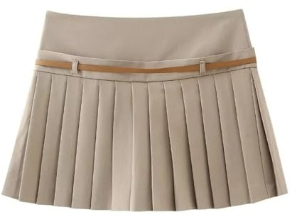 Cinture Bretelle Gonne Corte da Donna Gonne Corte da Donna con Decorazione a Cintura Gonna a Pieghe Stile Preppy Primaverile Cerniera Gonna Corta a Vita Alta Gonna Corta