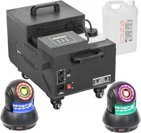 Ibiza Light - Pack Lumière Machine à Fumée Lourde 1500W - 2 Lyres 30W Spot Ibiza Light - Soirée Fête Danse Dj Mariage