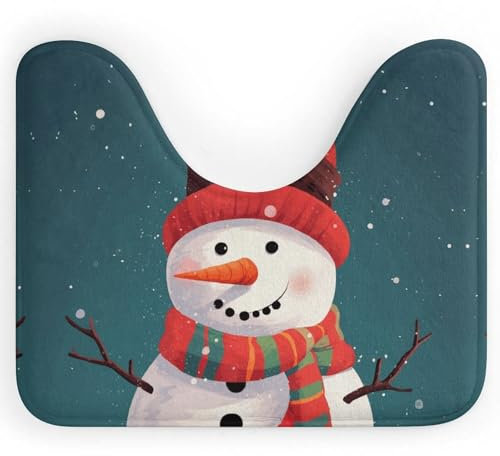 HETVBNS U-förmiger WC-Vorleger, saugfähiger Konturteppich, Weihnachts-Schneemann, Badezimmerteppich, rutschfest, Badvorleger, Badezimmermatte, waschbar, Badteppich, für Toilette
