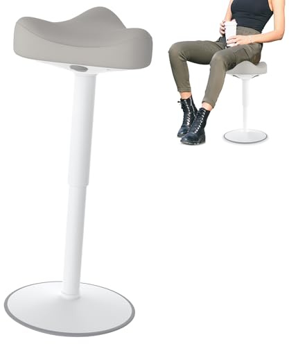 Suusolny Ergonomischer Sitzhocker mit Schwingeffekt Dreieckiger Bürohocker Stehhocker Wackelhocker Arbeitshocker rutschfest Ergonomische Stehhilfe Büro Höhenverstellbar von 57 bis 82 cm Grau