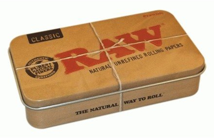 Swiss+ RAW Classic Brown Metal Tin Box – Portable Storage Case with Lid – Fits King Size Papers, Pre-Rolls, Accessories – Durable & Reusable Stash Container for On-the-Go Use