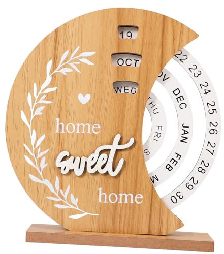 Gadpiparty Rotierender Holzkalender Ewiger Tischkalender Für Büro Zuhause Handbetriebene Kreative Tischdekoration Mit Mondmotiv Wiederverwendbar Und Praktisch Geschenkidee Für Freunde