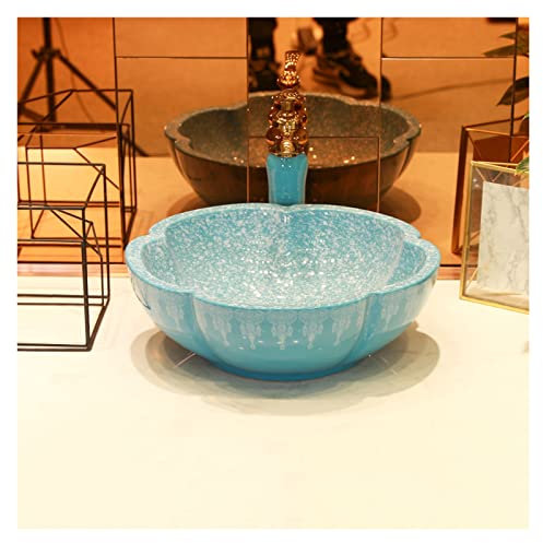 asdchZen Blütenblattförmiges Waschbecken, Badezimmer-Künstlerische Porzellan-Waschschüssel Mit Wasserhahn-Pop-Up-Ablauf, A, B