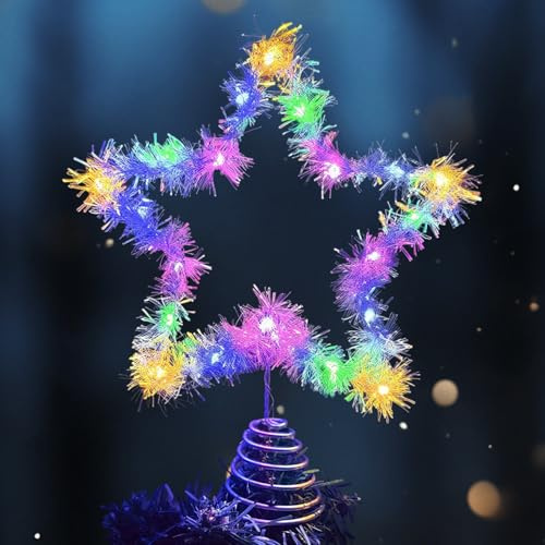 Christbaumspitze Stern, 20 X 25cm Weihnachtsbaumspitze Sterne, mit 10 LED Stern Lametta Christbaumspitze, Glitzernd Weihnachtsbaum zu Weihnachtenspitze, für Christbaumschmuck Beleuchtet