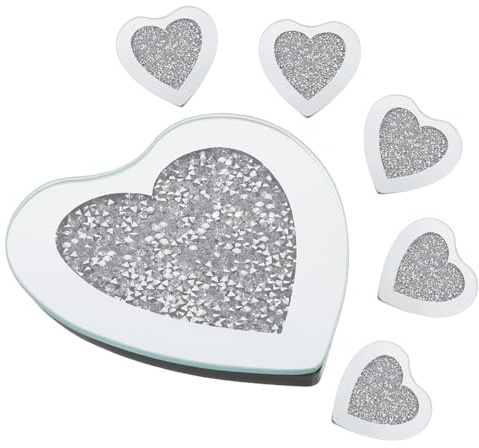 QUMIIRITY 6pezzi Sottobicchieri in Vetro Forma Di Cuore Sottobicchieri Per Tazze Isolanti Termici Per Tavolo Decorazione Da Tavolo Trasparente