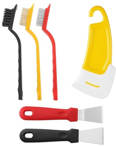 TAGMEIU 6PCS Oven Cleaning Kit with 3PCS Wire Brushes, 2PCS Oven Scraper | Wire Brush for Rust Removal, Scraper, for Cleaning Kitchens Microwaves Ovens and Stoves