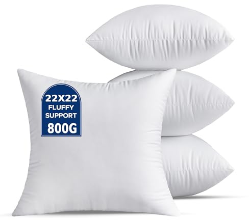 QSWRD 55 x 55 CM Kuddar Set om 4 Stor Vita Innerkuddar Dekorativa Kuddfyllning Ryggkuddeinsatser för Soffkudde Fyrkantig Kuddeinsats Inomhus Prydnadskuddar