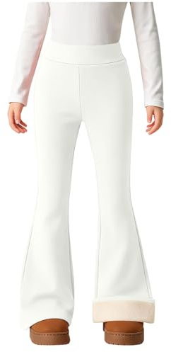 Flodxo Leggings évasés doublés en polaire pour enfants - Pantalon thermique chaud décontracté épais uni - Collants solides - Pantalon de yoga - Coupe ajustée - Pantalon d'école, blanc, 14-15 ans