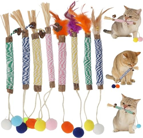 MOTIBACK Katzenminze Spielzeug, Kätzchen Kausticks, 8 Stück Katzenspielzeug für Katzen Zahnpflege, Kauspielzeug Katze Interaktives Beißseil, Indoor Spielzeug für Junge Katzen