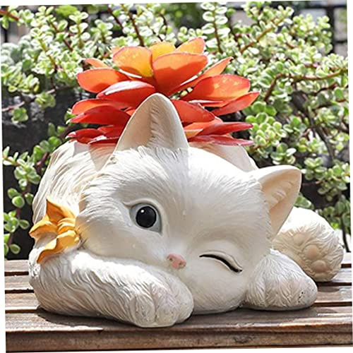 Latemeia Vaso a forma di animale a forma di cartone animato, statua di gatto, fioriera da giardino, contenitore per fiori, stile 2, decorazione per prato