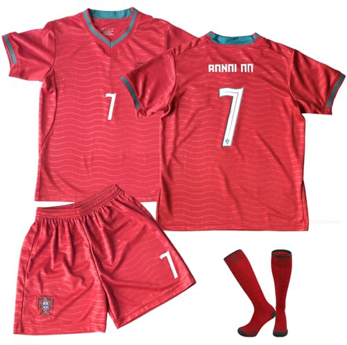 Oirigaga Ensemble maillot de football pour enfants, numéro 7, pour garçons et filles de 6 à 13 ans, respirant et à séchage rapide, avec short à manches courtes, rouge