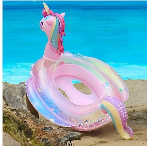 Baby Swimming Pool Ring,Unicorn Swimming Floats,Baby Swimming Float with Safety Seat, Toddler Pool Floats,Unicorn Inflatable Seat Boat Kids Summer Fun Outdoor Pool Toys-D