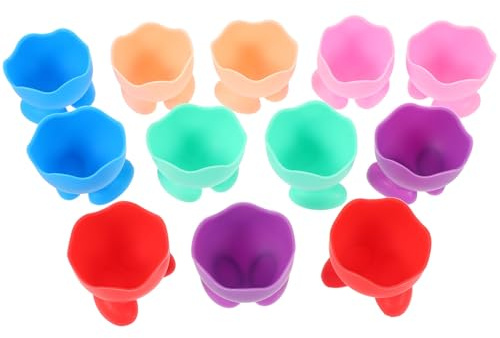 TOPPERFUN Lot de 12 Coquetiers en Silicone Multicolores Base Stable, Support Multifonction pour Œufs Durs et Maquillage, Taille Adaptée pour Petit-déjeuner et Décoration Couleur Aléatoire