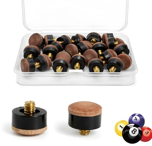 20 Stück Billard Queue Spitzen, 12 mm & 13 mm Ersatz Set mit Aufbewahrungsbox, Hochwertiges Kunstleder, Universal passend für Billard, Pool & Snooker Queues, Anti-Rutsch für bessere Ballkontrolle