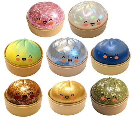 Glitter Dumpling Squishy Mystery XXL, Rainbow Mystery Dumpling mit Dampfgarer, Squeeze Toy, Fidget Toys Squishy, Anti Stress Toy für Erwachsene Partygeschenk oder Goodie Bag, Zufällige Farbe 1Piece