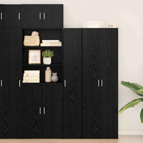 LoogCape Hochwertiges Highboard Schwarz Eichen-Optik 30 x 42,5 x 185 cm mit 7 Regalen, Tür und viel Stauraum für Wohnzimmer, Esszimmer, Büro, Flur und mehr