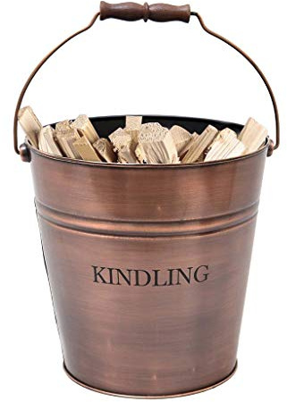 Fireside Kindling Wood Storage Bucket Antique Finish Copper Log Basket
