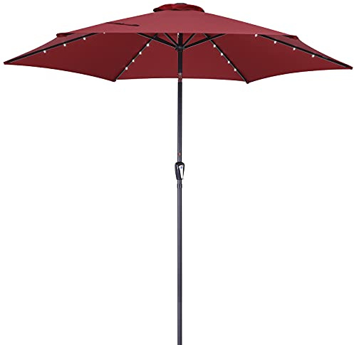 Kingsleeve® Parasol de jardin extérieur LED solaire 300cm rouge Pare-soleil inclinable avec manivelle Protection UV 80+