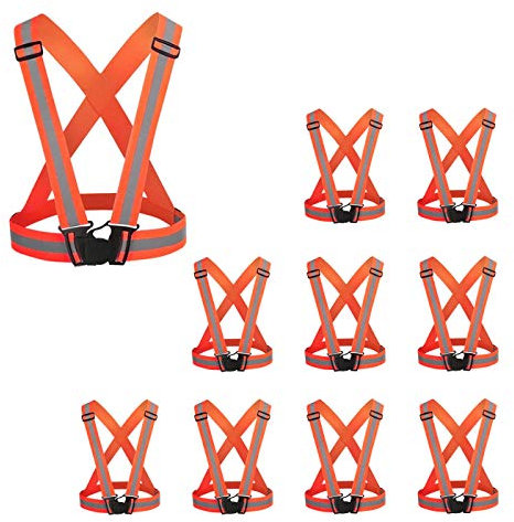 AIEOE 10 Stück Warnweste Reflektorweste Erwachsener Reflektierende Signalweste Elastic Outdoor Sicherheitsweste für Fahrrad Motorrad Joggen