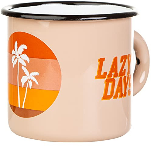MUGSY Emaille Tasse, Retro mit Palmen Design, 300ml, Outdoor Ausrüstung, bruchfest & leicht