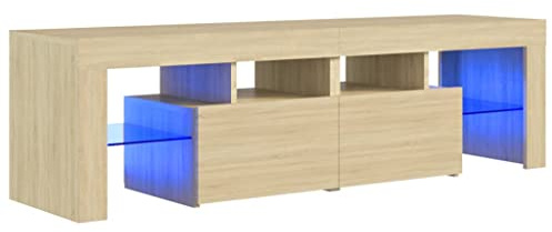 vidaXL TV-Schrank mit LED-Beleuchtung TV Möbel Fernsehtisch Wohnzimmermöbel Lowboard TV Ständer Mediamöbel Fernsehschrank Sonoma-Eiche 140x36,5x40cm