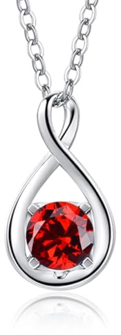 FANCIME 14K massivt vitt guld oändlighet månadssten halsband, äkta/syntetisk ädelsten hänge med 925 sterling silver kedja, jul årsdag födelsedag fina smycken gåva för kvinnor flickor hennes mamma, Guld, Granat,