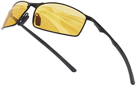 OuShiun Herren Sportbrille Polarisierte Sonnenbrille für Outdoor Metallrahmen UV Schutz Fahren Angeln Radfahren Laufen Fahrer Brille (Gelb（Nachtsicht）)