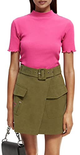 Scotch & Soda Maglietta con Collo a Coste T-Shirt, Fucsia 0707, S Donna