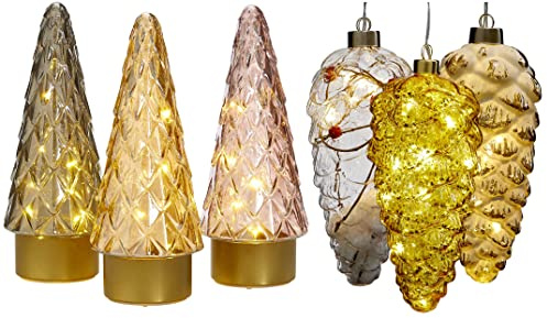 Northpoint LED Winterglas Dekoration mit Timerfunktion und Battierien Echtglas 10 Micro LEDs (Tannenbaum Grau)