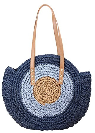 SHANGMAOYO Runde Stroh-Strandtasche für Damen, Stroh-Handtaschen, gewebte Schultertasche, große Kapazität, Crossbody-Strohtaschen für Frauen, Urlaub, Tragetasche, Handtaschen, a, M