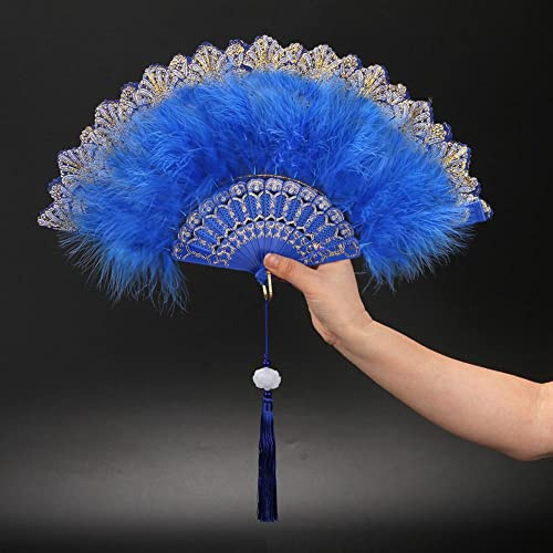 LUMoony 1Pcs Feder Handfächer mit Quastenanhänger Federfächer Spitzenfächer Handventilator Faltbare Vintage Style Molding Handheld Feather Fan Für Kostüm Halloween Tanzen Hochzeit Prom Tea Party