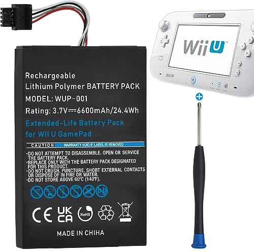 Uwayor WUP-001 Batterie de rechange haute capacité avec tournevis pour manette de jeu Wii U 6600 mAh 3,7 V