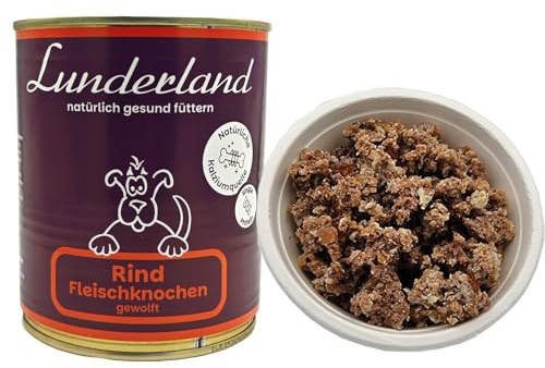 Lunderland Dosenfleisch Fleischknochen 2 x 800g (insg. 1,6 kg) 100% Rinderknochen wie gewachsen mit Fleisch und Fett, mittelfein gewolft