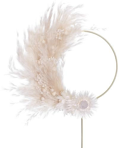 The Baked Studio – Boho-Trockenblumen-Ring-Tortenaufsatz zum Dekorieren von Kuchen für Geburtstage, Babypartys, Taufen und Hochzeiten (Blumenring – weiß gebleicht)
