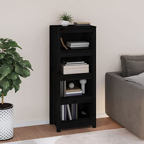 WIFESE 50x35x125,5 cm Bücherregal mit 4 Fächern Lagerregal Regale Aufbewahrungsregal Holzregal Standregal Bücherschrank Regal Holz Bookshelf für Schlafzimmer Arbeitszimmer Schwarz Massivholz Kiefer