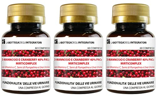 D - Mannosio e Cranberry 40% PAC Mirti Complex con Semi di Pompelmo, Uva Ursina e Vitamina C | 180 compresse 1 al dì | Mirtillo Rosso ad Alto Dosaggio