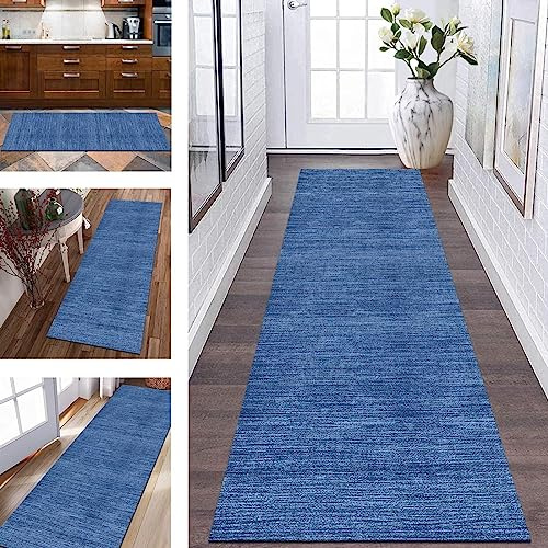 Teppich Läufer Küche rutschfest waschbar Küchenläufer Teppichmatten 60X180CM Blau Modern Abstrakt Korridor Teppichläufer Lang Flur Schlafzimmer Kinderzimmer Wohnzimmer Meterware Flurläufer Dauerhaft