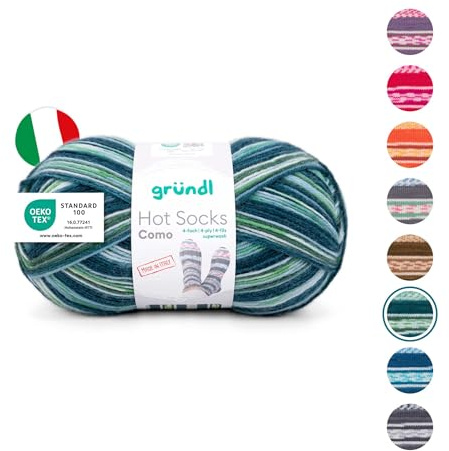 Gründl Wolle Hot Socks Como 4-fach - Sockenwolle für 1 Paar Socken - Sockengarn - Weich und hautfreundlich - 75% Schurwolle, 25% Polyamid - 1 Knäuel 100 g / 420 m -Nadelstärke 2,5-3 - lindgrün-weiß