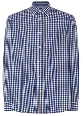 El Búho Nocturno Camisa Hombre Manga Larga - Invierno 100% Algodón Franela Cuadros o Popelín Antiarrugas - Bolsillo Tallas Grandes Holgada Button-Down Shirt - 50% Bambú, 50% Poliéster, Azul 0309, L