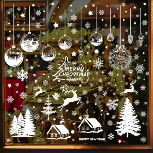 Vetrofanie Natalizie Per Finestre, Set da 197 Adesivi Natalizi Per Finestre Removibili, Decorazioni Natalizie Per La Casa, Decorazioni Natale Alci BabboNatale, Fiocchi Di Neve, Adesivi Natale