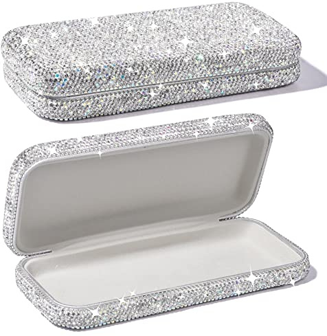 Blueshyhall Sonnenbrillen Etui Hardcase Glizter, Bling Brillenetui mit Diamant Strass, Sunglasses Case Organizer Box, Brillenetui Hardcase Flach Sonnenbrillen Etui Hartschale Faltbar